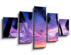 Obraz   Beautiful Vacation Sunset, Hammock Silhouette with Palm Trees, 125 x 70 cm