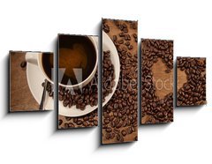 Obraz   Heart shape from coffee beans on wood, 125 x 70 cm