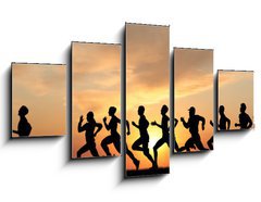 Obraz 5D ptidln - 125 x 70 cm F_GS41044614 - Marathon, black silhouettes of runners on the sunset