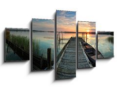 Obraz   Steg mit Boot im Sonnenuntergang, 125 x 70 cm