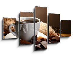 Obraz   coffee cup and beans, cinnamon sticks, nuts and chocolate, 125 x 70 cm