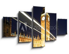 Obraz ptidln 5D - 125 x 70 cm F_GS4170127 - Big Ben in London at night against blue sky. London traffic - Big Ben v noci v Londn proti modr obloze. Londnsk provoz