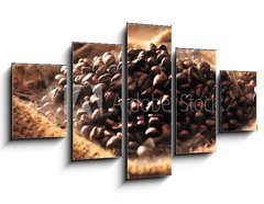 Obraz 5D ptidln - 125 x 70 cm F_GS42302963 - Coffee beans with smoke in burlap sack