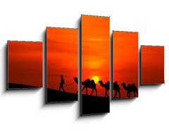 Obraz 5D ptidln - 125 x 70 cm F_GS42832651 - camel caravan sillhouette with sunset - camel caravan sillhouette se zpadem slunce