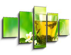 Obraz   cup of green tea with jasmine flowers, 125 x 70 cm