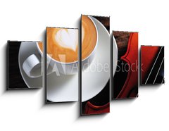 Obraz 5D ptidln - 125 x 70 cm F_GS42963214 - Latte art and violin on wooden table