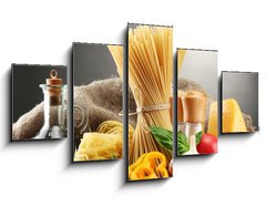 Obraz 5D ptidln - 125 x 70 cm F_GS44669251 - Pasta spaghetti, vegetables and spices, - Tstoviny pagety, zelenina a koen,