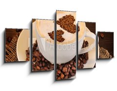 Obraz 5D ptidln - 125 x 70 cm F_GS44905148 - Latte on wooden table on brown background