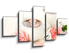 Obraz 5D ptidln - 125 x 70 cm F_GS45200948 - cups of tea with roses on white wooden table