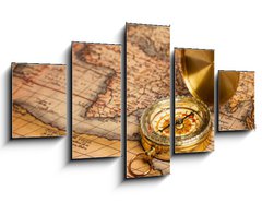 Obraz   Old vintage golden compass on ancient map, 125 x 70 cm
