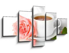 Obraz 5D ptidln - 125 x 70 cm F_GS45798978 - teapot and cup of tea with rose isolated on white - ajov konvice a lek aje s r izolovanch na blm