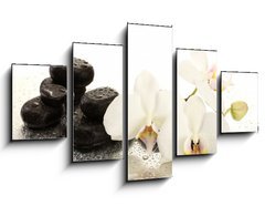 Obraz 5D ptidln - 125 x 70 cm F_GS47301655 - Spa stones and orchid flowers, isolated on white.