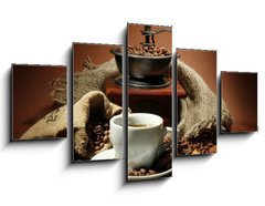 Obraz   cup of coffee, grinder, turk and coffee beans, 125 x 70 cm