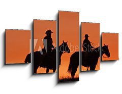 Obraz   Cowboys on Horseback Silhouette at sunset, 125 x 70 cm