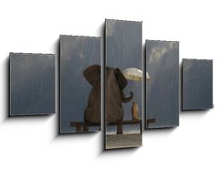 Obraz 5D ptidln - 125 x 70 cm F_GS48939769 - elephant and dog sit under the rain - slon a pes sed pod d隝