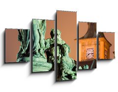 Obraz 5D ptidln - 125 x 70 cm F_GS49152475 - Saint Ivo statue and Smetana clock-tower, Prague. - Socha svatho Iva a hodiny Smetany
