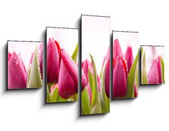 Obraz 5D ptidln - 125 x 70 cm F_GS51930622 - Fresh Tulips with Dew Drops