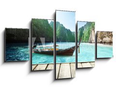 Obraz   rock of Phi Phi island in Thailand and wooden platform, 125 x 70 cm