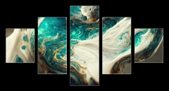 Obraz 5D ptidln - 125 x 70 cm F_GS538117667 - Spectacular image of teal and white liquid ink churning together, with a realistic texture and great quality for abstract concept. Digital art 3D illustration.