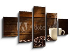 Obraz 5D ptidln - 125 x 70 cm F_GS54604060 - Coffee cup and coffee beans on old wooden background