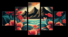 Obraz 5D ptidln - 125 x 70 cm F_GS557498662 - Hawaiian style pattern with hibiscus flowers and lush vegetation ideal for exotic backgrounds