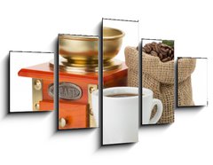 Obraz 5D ptidln - 125 x 70 cm F_GS55881191 - cup of coffee and beans on white
