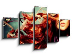 Obraz   Fashion Model Woman Portrait with Long Curly Red Hair, 125 x 70 cm