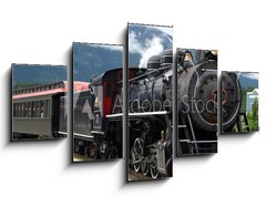 Obraz   steam engine train leaving the station full of tourists, 125 x 70 cm