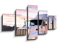 Obraz   Truck and highway at sunset  transportation background, 125 x 70 cm