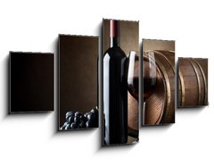 Obraz 5D ptidln - 125 x 70 cm F_GS58889785 - Red wine and wooden barrel