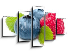 Obraz 5D ptidln - 125 x 70 cm F_GS60008014 - Raspberry and blueberry isolated on white background - Malina a borvka izolovanch na blm pozad