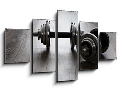 Obraz 5D ptidln - 125 x 70 cm F_GS60282461 - dumbells on wooden floor