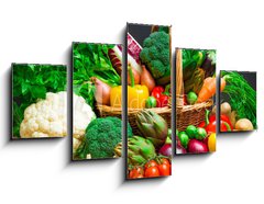 Obraz   Raw vegetables in wicker basket on wooden table, 125 x 70 cm