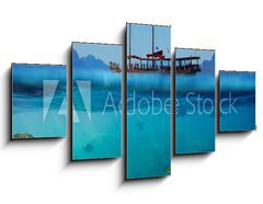 Obraz 5D ptidln - 125 x 70 cm F_GS61530443 - Tropical underwater shot splitted with ship and sky - Tropick podvodn vstel rozdlen lod a oblohou