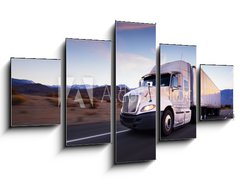 Obraz   Truck and highway at sunset  transportation background, 125 x 70 cm