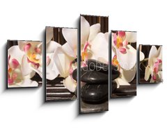 Obraz 5D ptidln - 125 x 70 cm F_GS6260873 - Massage stones and orchid flowers on bamboo