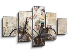 Obraz 5D ptidln - 125 x 70 cm F_GS62780970 - Little Children on a Bicycle Mural.