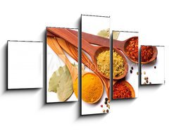 Obraz 5D ptidln - 125 x 70 cm F_GS62864850 - Spices and herbs. Curry, saffron, turmeric, cinnamon over white