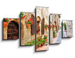 Obraz   Picturesque lane with flowers in an Italian hill town, 125 x 70 cm