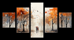 Obraz 5D ptidln - 125 x 70 cm F_GS639828122 - a figure with an umbrella in an autumn yellow park with trees on a white background watercolor paint drawing