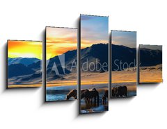 Obraz 5D ptidln - 125 x 70 cm F_GS6438532 - Herd of horses in mongolian wilderness - Stdo kon v mongolsk pouti