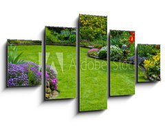 Obraz 5D ptidln - 125 x 70 cm F_GS64923013 - Gartenansicht mit Rasen und Bepflanzung