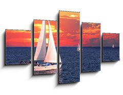Obraz ptidln 5D - 125 x 70 cm F_GS6680599 - Sailboats at sunset - Plachetnice pi zpadu slunce