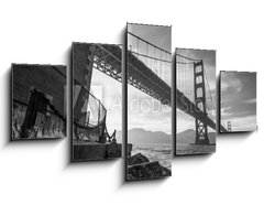 Obraz 5D ptidln - 125 x 70 cm F_GS69777803 - Golden Gate Bridge Black and White