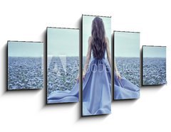 Obraz 5D ptidln - 125 x 70 cm F_GS70223866 - Back view of standing young woman in blue dress