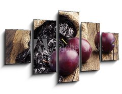 Obraz 5D ptidln - 125 x 70 cm F_GS70640969 - Prunes with plums in small sack - Slivky se vestkami v malm pytli