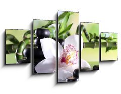 Obraz 5D ptidln - 125 x 70 cm F_GS71191786 - Spa stones and white orchid on table on natural background