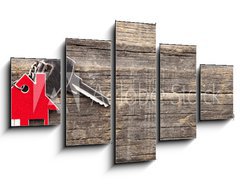Obraz   Symbol of the house with silver key on vintage wooden background, 125 x 70 cm