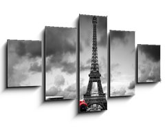 Obraz   Effel Tower, Paris, France and retro red car. Black and white, 125 x 70 cm