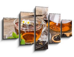 Obraz 5D ptidln - 125 x 70 cm F_GS76902225 - Tea composition with mint leaf on wooden palette